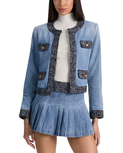 Alice And Olivia Landon Cropped Denim Jacket Celine Vintage In Blue