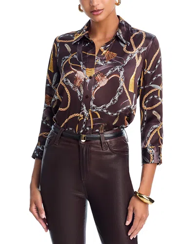 L'agence Dani Western Chain Print Silk Button-up Shirt