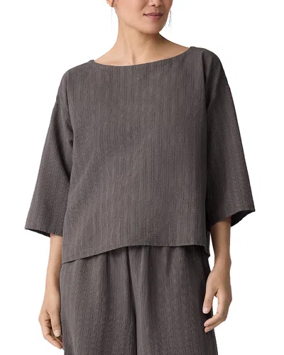 Eileen Fisher Bateau Neck Three-quarter Length Top In Brown