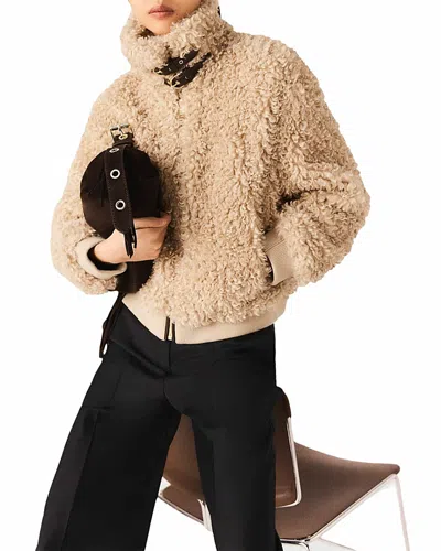 Maje Brune Crop Boucle Jacket In Brown