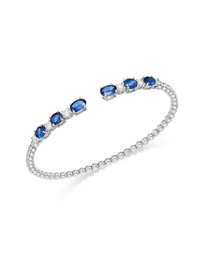 Bloomingdale's Fine Collection Blue Sapphire & Diamond Beaded Cuff Bangle Bracelet In 14k White Gold In Gold