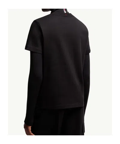Moncler Crew Neck Top Ribbed Collar Short Sleeves In Black