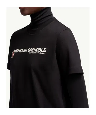 Moncler Crew Neck Top Ribbed Collar Short Sleeves In Black