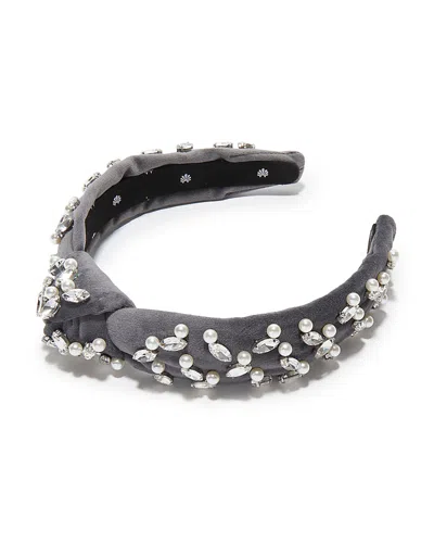 Lele Sadoughi Slim Knotted Crystal-embellished Velvet Headband In Gray