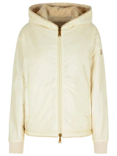 Moncler Reversible Jacket In Cream Cotton Blend In White
