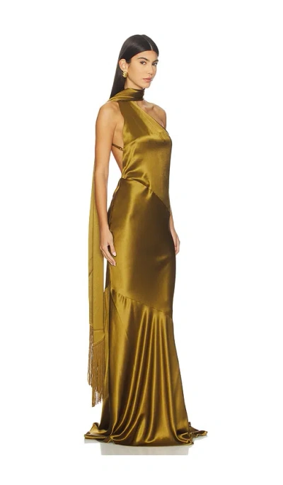 Retroféte Kelsa High-neck Satin Scarf Gown In Brown