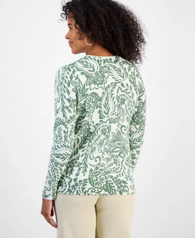 Style & Co Women's Printed Crewneck Sweater, Macy's Exclusive In Green