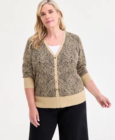 Jm Collection Plus Size V-neck Button-front Cardigan, Macy's Exclusive In Neutral