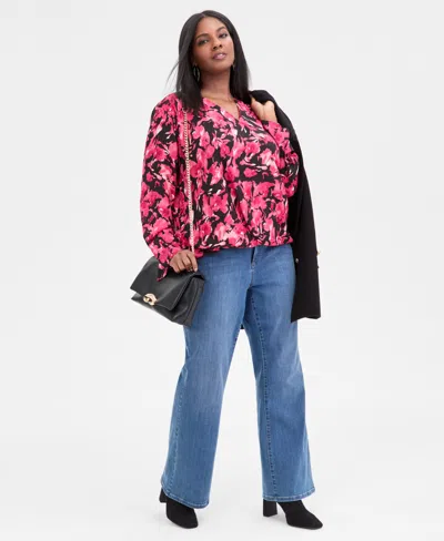 Inc International Concepts Plus Size Surplice-neck Blouse, Macy's Exclusive In Brown