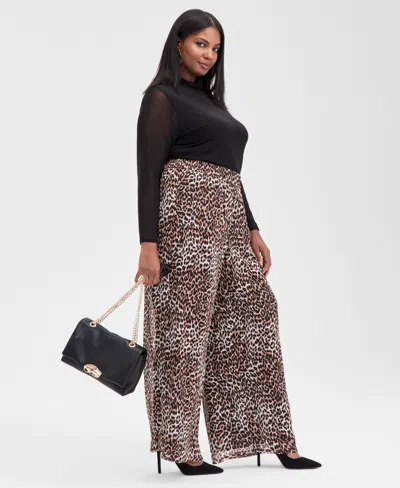 Inc International Concepts Plus Size Printed Crinkle Chiffon Wide-leg Pants, Macy's Exclusive In Brown
