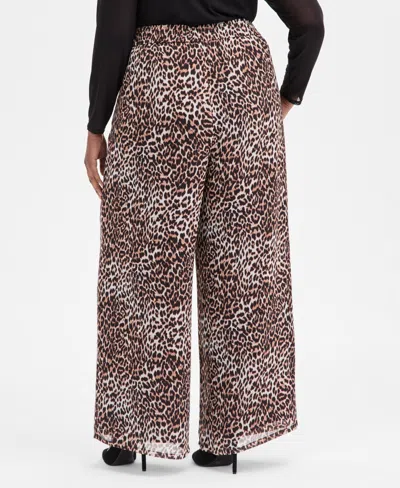 Inc International Concepts Plus Size Printed Crinkle Chiffon Wide-leg Pants, Macy's Exclusive In Brown