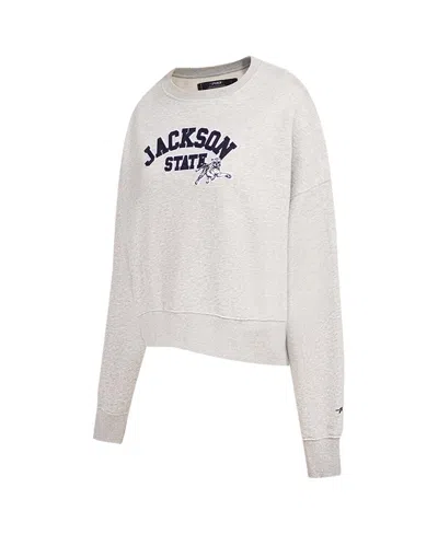 Pro Standard Women's Ash Jackson State Tigers Classic 3-hit Pullover Sweatshirt In White