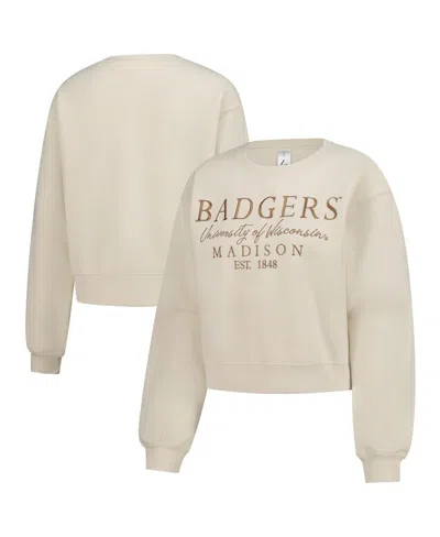 Zoozatz Women's Sand Wisconsin Badgers Cropped Crewneck Sweatshirt In Multi