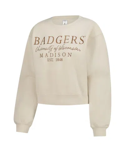 Zoozatz Women's Sand Wisconsin Badgers Cropped Crewneck Sweatshirt In Multi