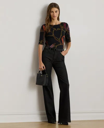 Ralph Lauren Womens Boat Neck Belting Print T Shirt P Xs Xxl In Multi