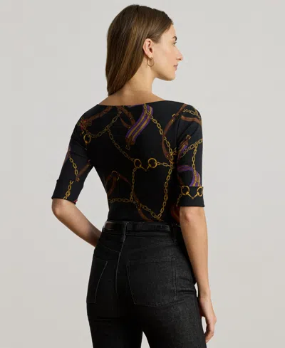 Ralph Lauren Womens Boat Neck Belting Print T Shirt P Xs Xxl In Multi