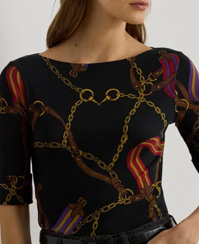 Ralph Lauren Womens Boat Neck Belting Print T Shirt P Xs Xxl In Multi