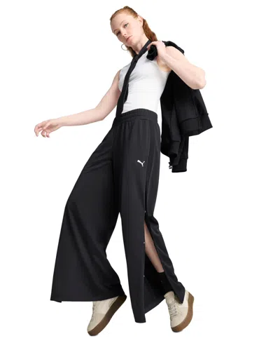 Puma Wardrobe Essentials Women's Low Rise Popper Pants In Black