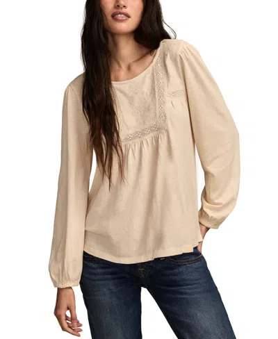 Lucky Brand Embroidered Long Sleeve Top In Neutral