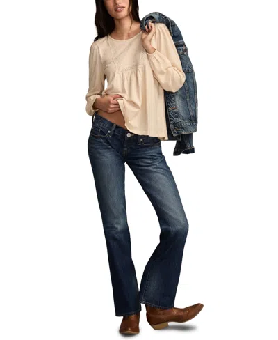 Lucky Brand Embroidered Long Sleeve Top In Neutral