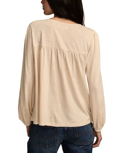 Lucky Brand Embroidered Long Sleeve Top In Neutral
