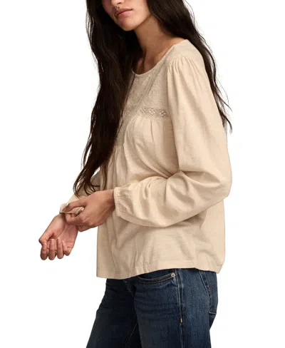 Lucky Brand Embroidered Long Sleeve Top In Neutral