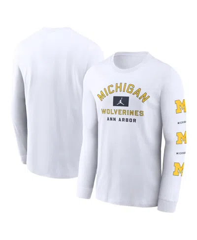 Jordan Men's White Michigan Wolverines Primetime Classic Location Long Sleeve T-shirt In Gray