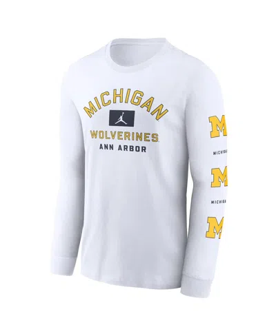 Jordan Men's White Michigan Wolverines Primetime Classic Location Long Sleeve T-shirt In Gray