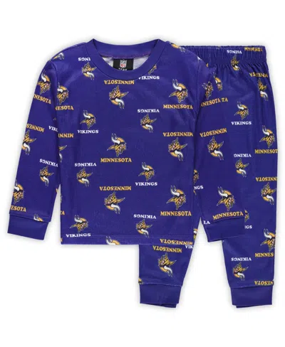 Outerstuff Toddler Purple Minnesota Vikings All-over-print Long Sleeve T-shirt And Pants Sleep Set In Blue