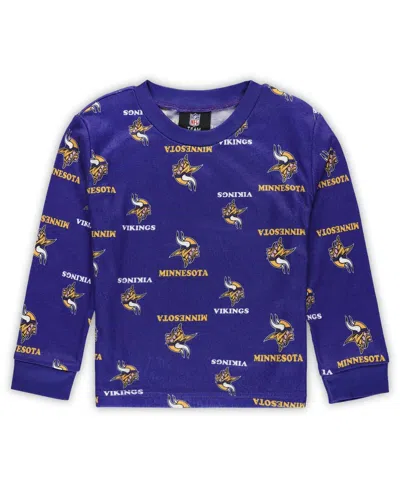 Outerstuff Toddler Purple Minnesota Vikings All-over-print Long Sleeve T-shirt And Pants Sleep Set In Blue