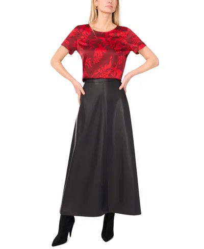 Vince Camuto Floral Charmeuse Roll Cuff Top In Red