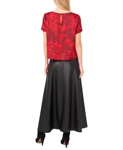 Vince Camuto Floral Charmeuse Roll Cuff Top In Red