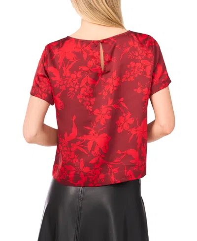 Vince Camuto Floral Charmeuse Roll Cuff Top In Red