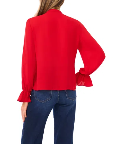 Cece Button Down Ruffle Top In Red