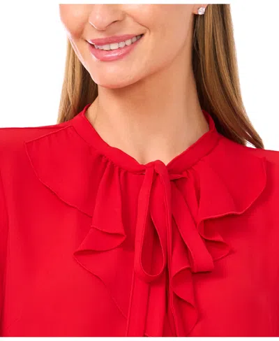 Cece Button Down Ruffle Top In Red