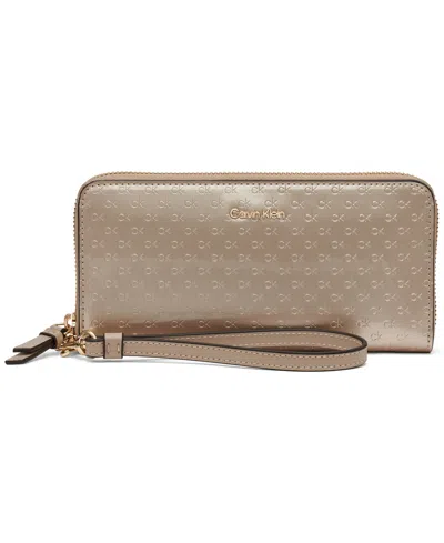 Calvin Klein Women's Moon Signature Embossed Boxed Wallet In Gold