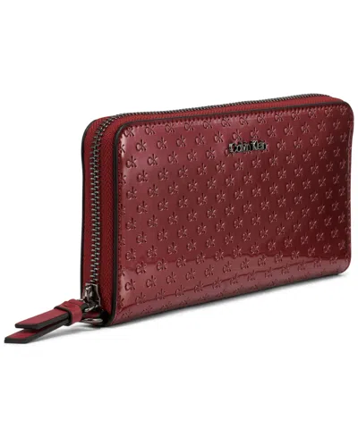 Calvin Klein Women's Moon Signature Embossed Boxed Wallet In Burgundy