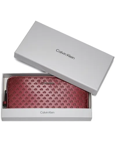 Calvin Klein Women's Moon Signature Embossed Boxed Wallet In Burgundy