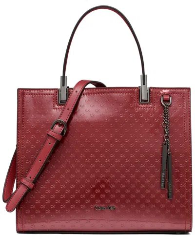 Calvin Klein Women's Verne Signature Embossed Convertible Satchel With Charm In Red