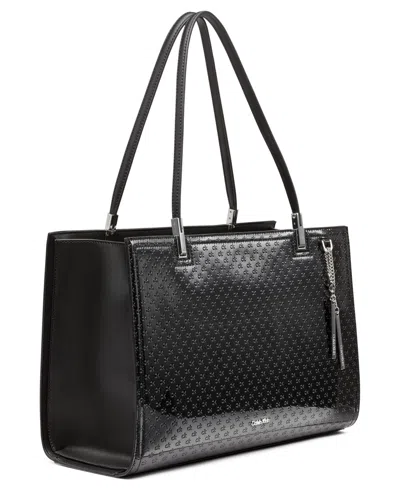 Calvin Klein Women's Verne Signature Embossed Tote Bag With Charm In Black