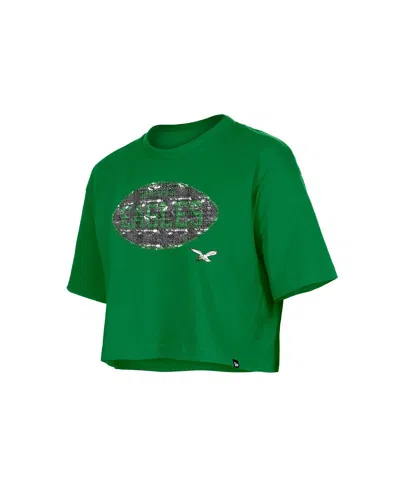 New Era Girl's Kelly Green Philadelphia Eagles Flip Sequin Boxy T-shirt In Blue