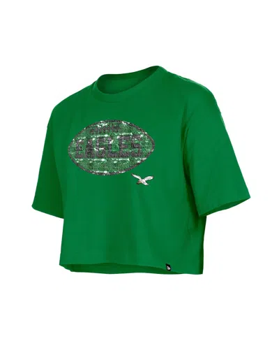 New Era Girl's Kelly Green Philadelphia Eagles Flip Sequin Boxy T-shirt In Blue