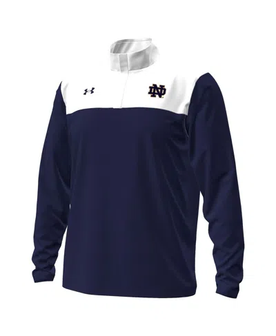 Under Armour Men's Navy/white Notre Dame Fighting Irish Green Blocked Quarter-zip Pullover In Blue