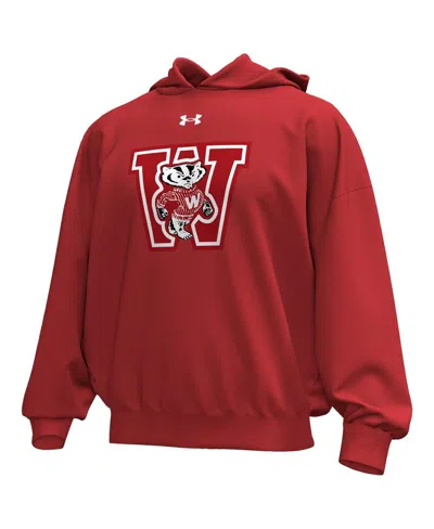 Under Armour Men's Red Wisconsin Badgers Throwback Icon Fleece Pullover Hoodie In Red