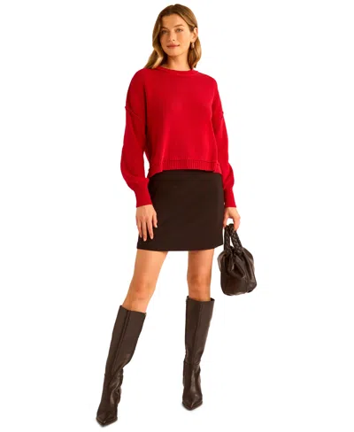 1.state Women's Long Sleeve Drop Shoulder Sweater In Red
