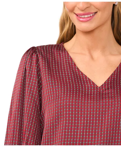 Cece Print Smocked Cuff Top In Red
