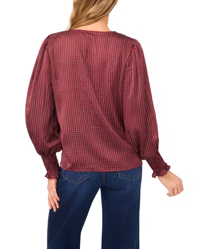 Cece Print Smocked Cuff Top In Red