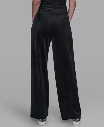 Karl Lagerfeld Petite Velour Rhinestone Trim Track Pant In Black
