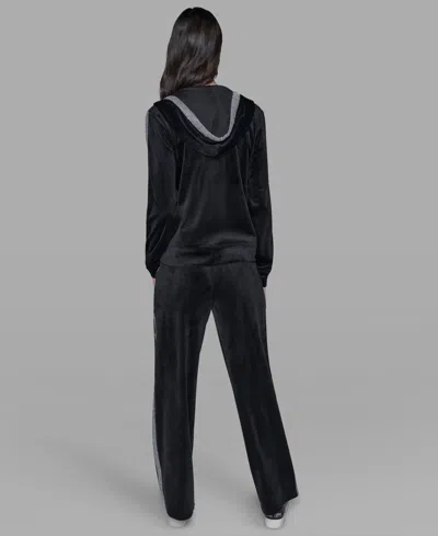 Karl Lagerfeld Petite Velour Rhinestone Trim Zip-up Jacket In Black