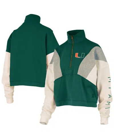 Pressbox Women's Green Miami Hurricanes Ferrara Color Block Quarter-zip Sweatshirt In Green